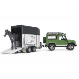 Внедорожник Bruder Land Rover Defender с прицепом-коневозкой и лошадью 1:16