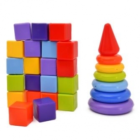 Набор развивающий Росигрушка Ассорти 21 кубик+пирамидка 6146