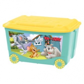 Ящик для игрушек Пластишка Tom and Jerry на колесах с аппликацией Бирюзовый