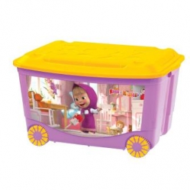Ящик для игрушек Маша и Медведь на колесах розовый