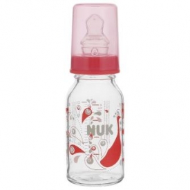 Бутылочка Nuk стеклянная 125 мл Розовая с силиконовой соской