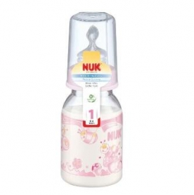 Бутылочка Nuk стеклянная 125 мл Бледно-розовая с силиконовой соской