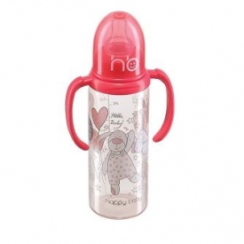 Бутылочка Happy Baby с ручками и с силиконовой соской стандартное горло 250 мл в ассортименте