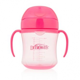 Чашка-непроливайка Dr Brown's с мягким ноcиком 6 мес+ 180 мл Розовая