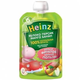 Пюре Heinz яблоко-персик-манго-банан пауч 90г/100г с 6месяцев