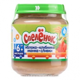 Пюре Спелёнок Яблоко-клубника с манкой и сливками для детей с 6 месяцев 125 г