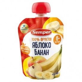 Пюре Semper яблоко-банан пауч 90г с 6месяцев
