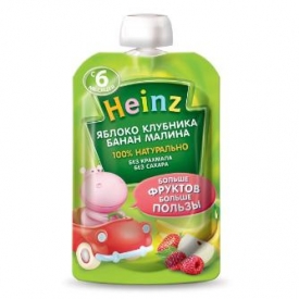 Пюре Heinz яблоко-клубника-банан-малина пауч 100г с 6месяцев