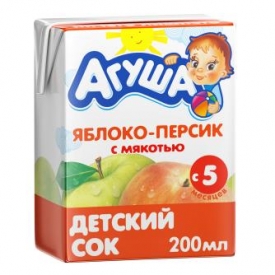 Сок Агуша яблоко-персик с мякотью 200мл с 5месяцев
