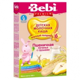 Каша Bebi Premium молочная пшеничная печенье с грушей 200 г с 6месяцев