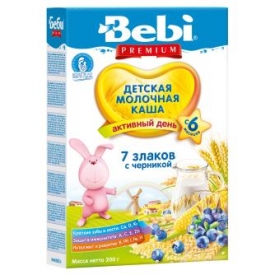 Каша Bebi Premium молочная 7 злаков с черникой 200г с 6месяцев