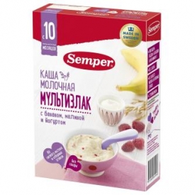 Каша Semper молочная мультизлаковая с бананом,малиной и йогуртом 200г 9месяцев