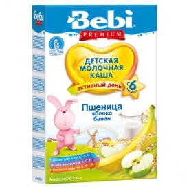 Каша Bebi Premium молочная пшеница яблоко-банан 250г 6месяцев
