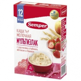 Каша Semper молочная злаки клубника яблоко-банан 200г с 12месяцев