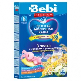 Каша молочная Bebi Premium 3 злака с яблоком и ромашкой (с 6 мес.) 200 г