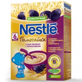 Каша Nestle Помогайка безмолочная овес-пшеница с черносливом 250г с 6 месяцев