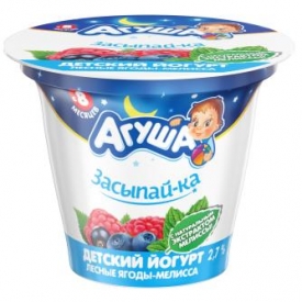 Йогурт вязкий Агуша лесные ягоды -мелисса 2.7% 90г с 8месяцев