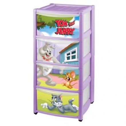 Комод Пластишка Tom and Jerry на колесах 4 ящика с аппликацией Сиреневый