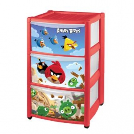 Комод Пластишка на колесах с аппликацией Angry Birds (3 ящика) в ассортименте