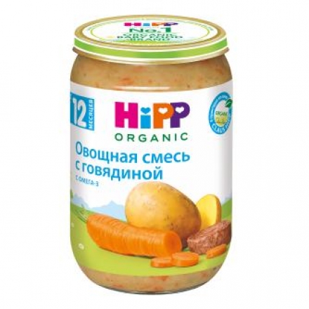 Пюре Hipp овощная Смесь-говядина 220г с 12месяцев