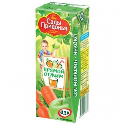 Сок Сады Придонья яблоко-морковь прямого отжима с мякотью, 200 мл, с 5 месяцев