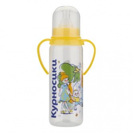 Бутылочка Курносики с ручками с силиконовой соской молочной 250 мл в ассортименте